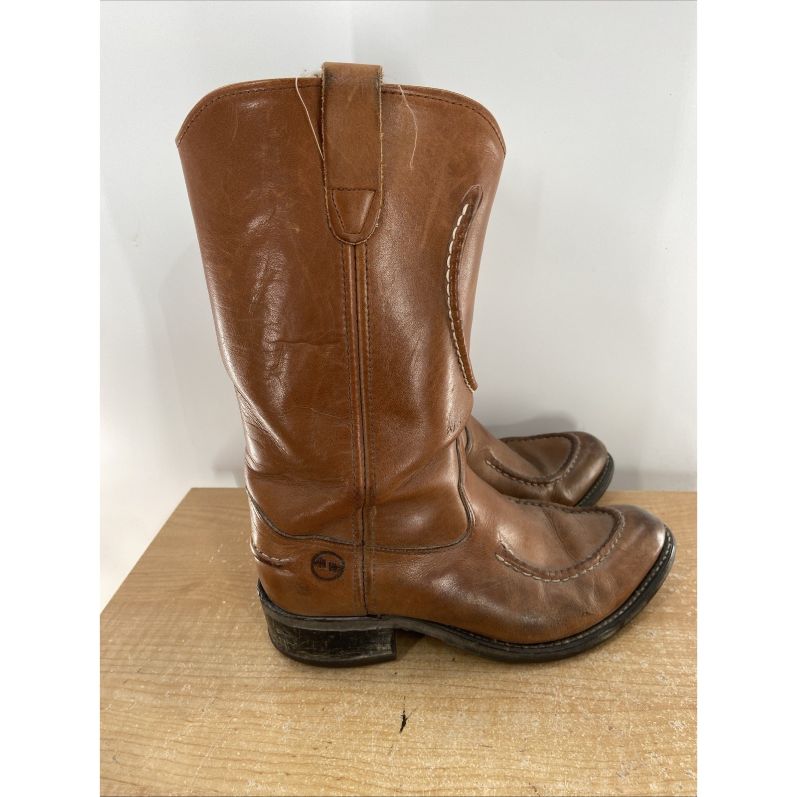 Vintage Double H Horseshoe Cowboy Work Boots Size 8 D Usa Made Soft Toe